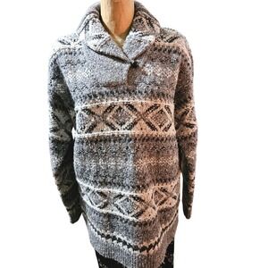 Ralph Lauren Hand Knit Wool Sweater XL Gray Nordic Shawl Collar 90s Vintage